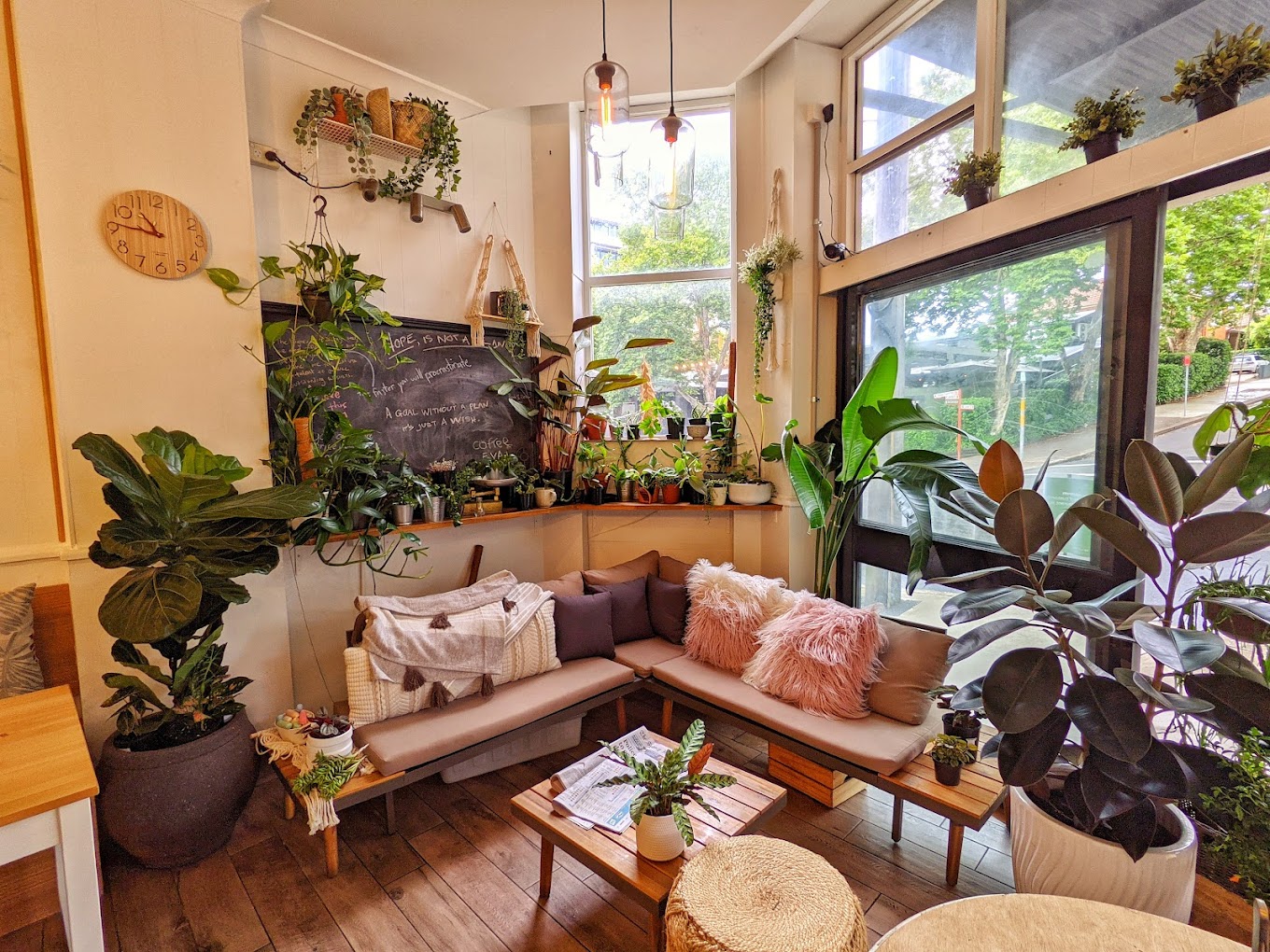 Cozy plant-filled seating area at The Foliage Cafe North Sydney